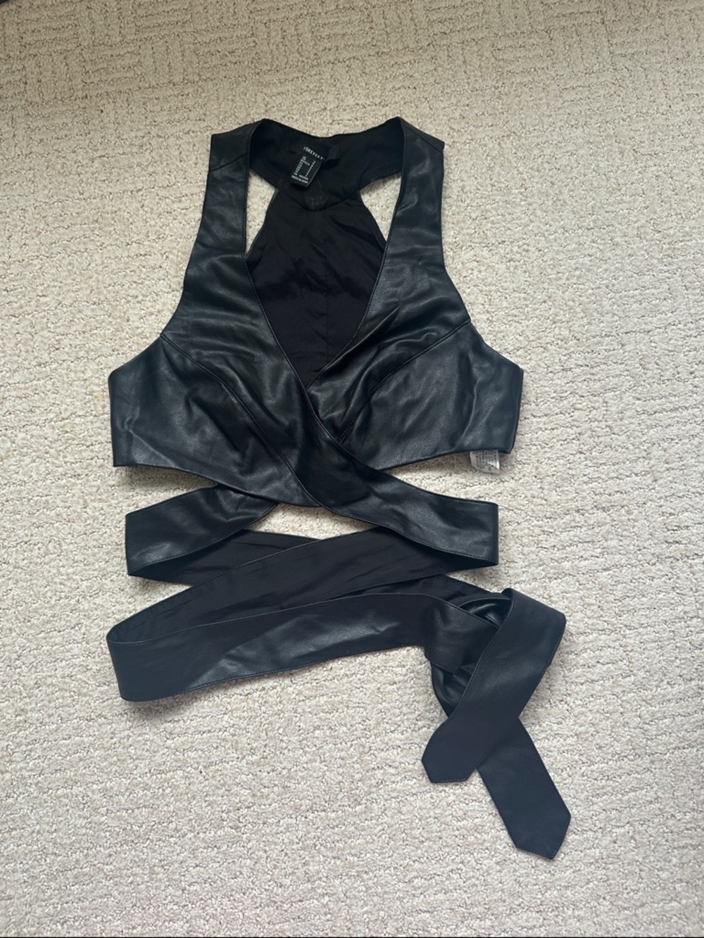 Forever 21 Black Faux Leather Wrap Crop Top